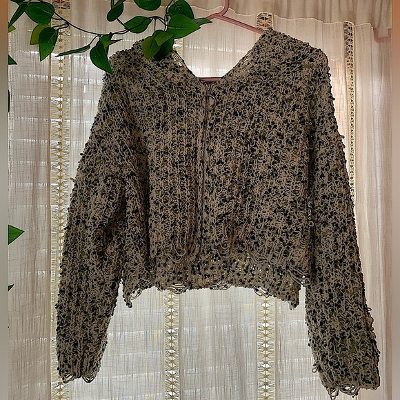 BUCKLE Willow Root Green White Distressed Cable Knit Zip Up Sweater Size Small - Picture 2 of 7